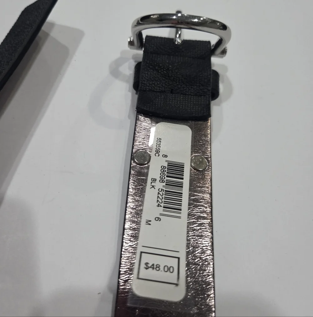 Michael Kors Women's Black/gray Leather Belt Sz.M Logo Print